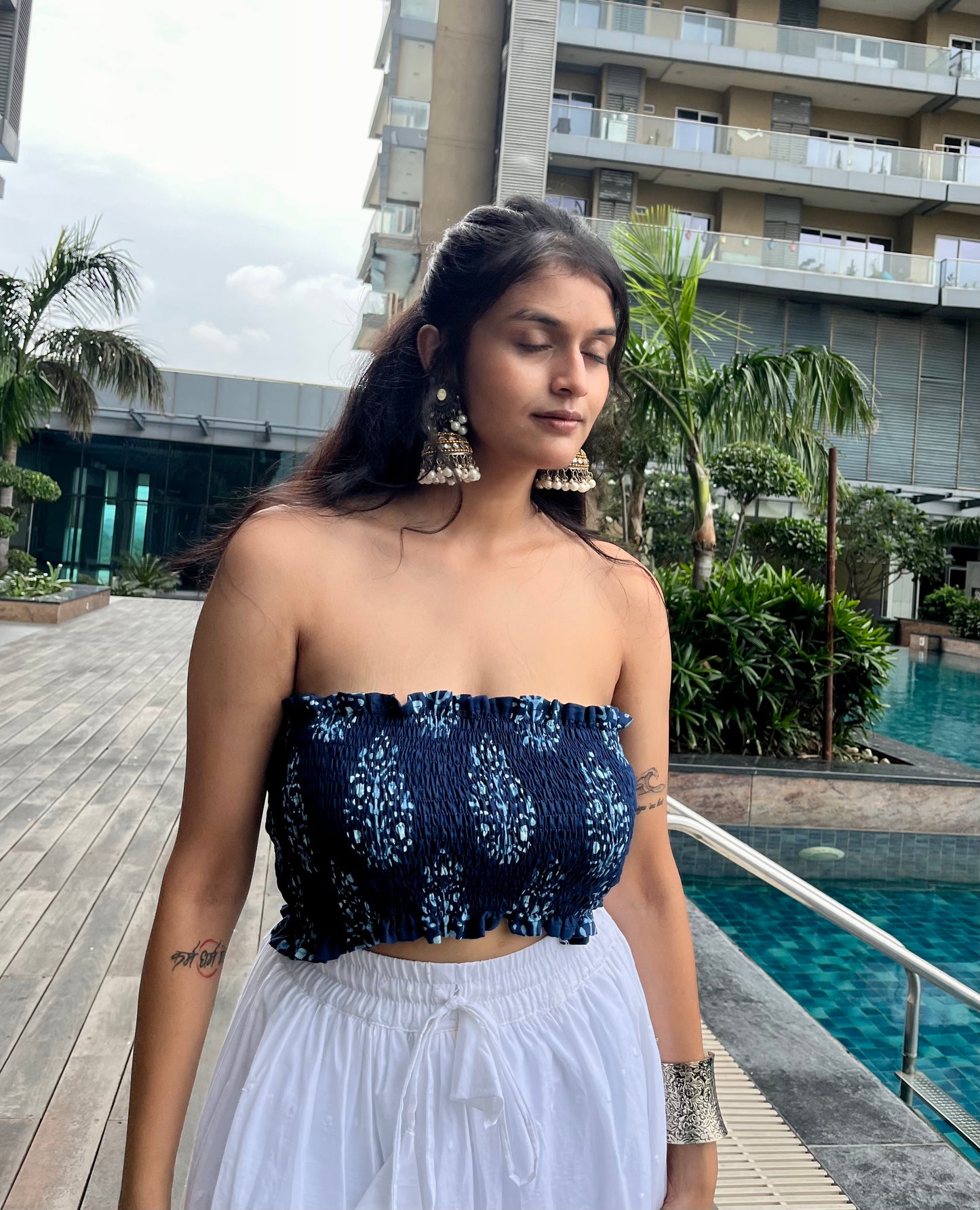 Indigo Smocked Tube Top