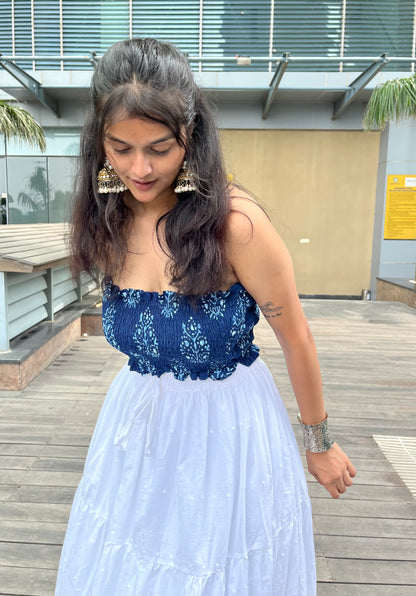 Indigo Smocked Tube Top