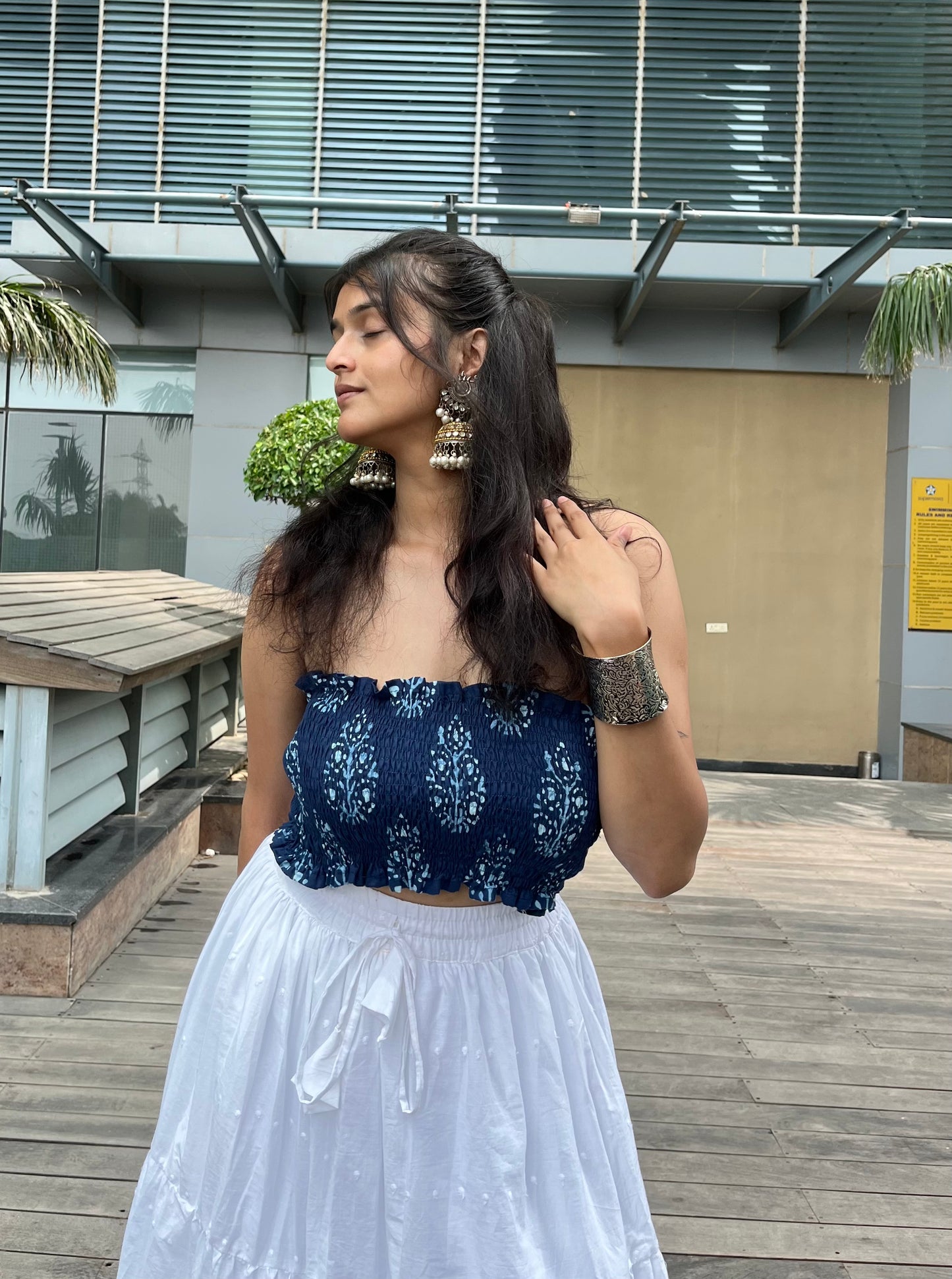 Indigo Smocked Tube Top