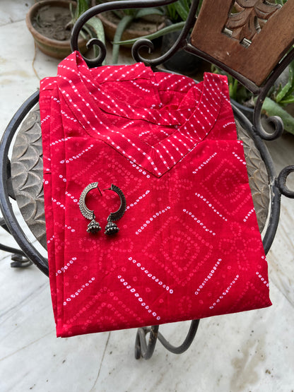 Red Bhandej Straight Fit Short Kurti