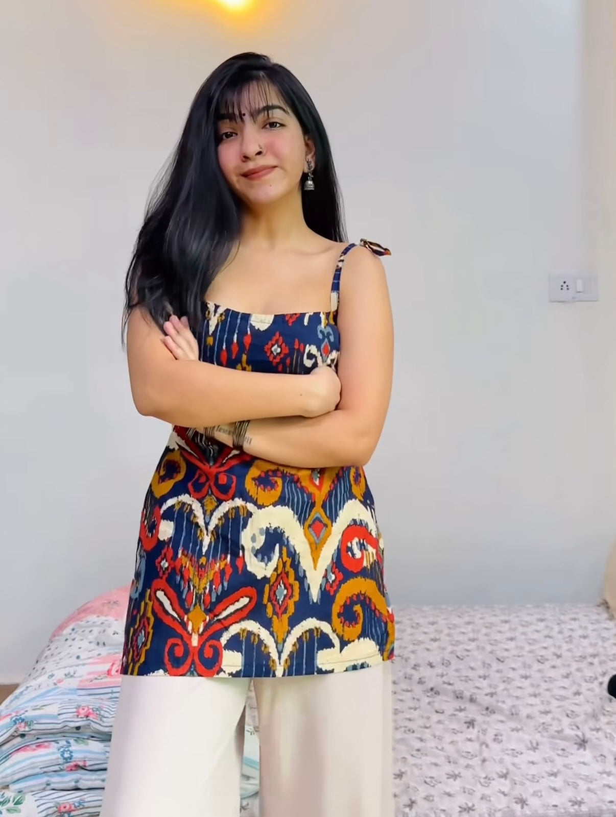 Namkeen Tie-up Straps Straight Short Kurti