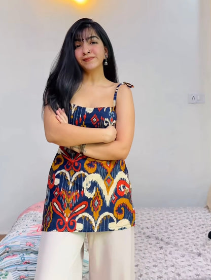 Namkeen Tie-up Straps Straight Short Kurti