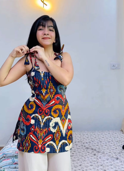 Namkeen Tie-up Straps Straight Short Kurti