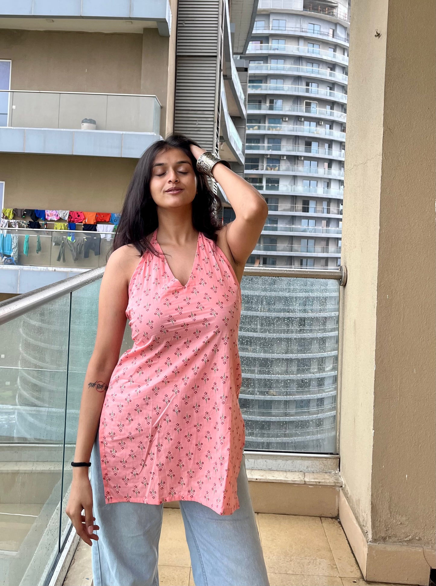 Peachika Halter Neck Short Kurti