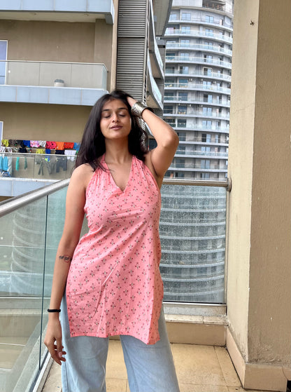 Peachika Halter Neck Short Kurti