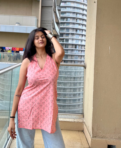 Peachika Halter Neck Short Kurti