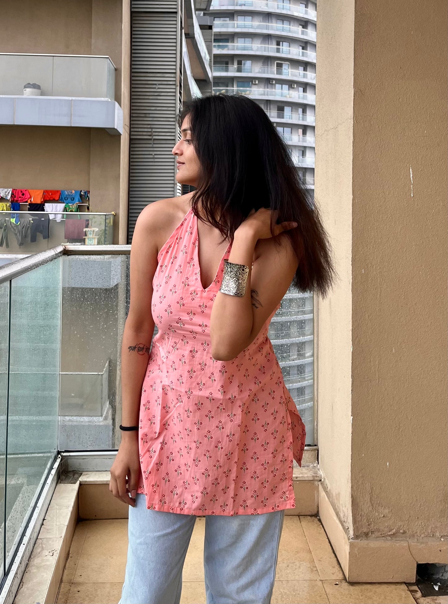 Peachika Halter Neck Short Kurti