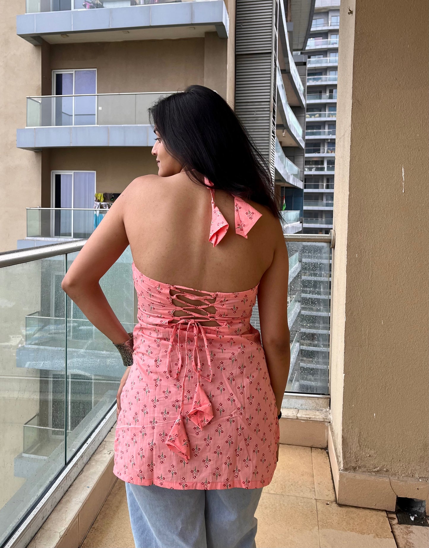 Peachika Halter Neck Short Kurti