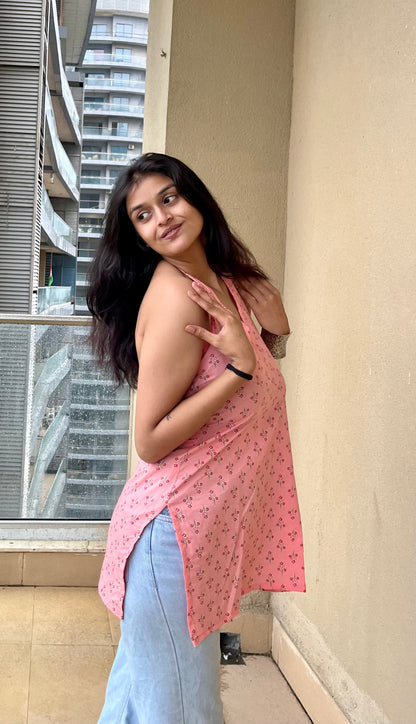 Peachika Halter Neck Short Kurti