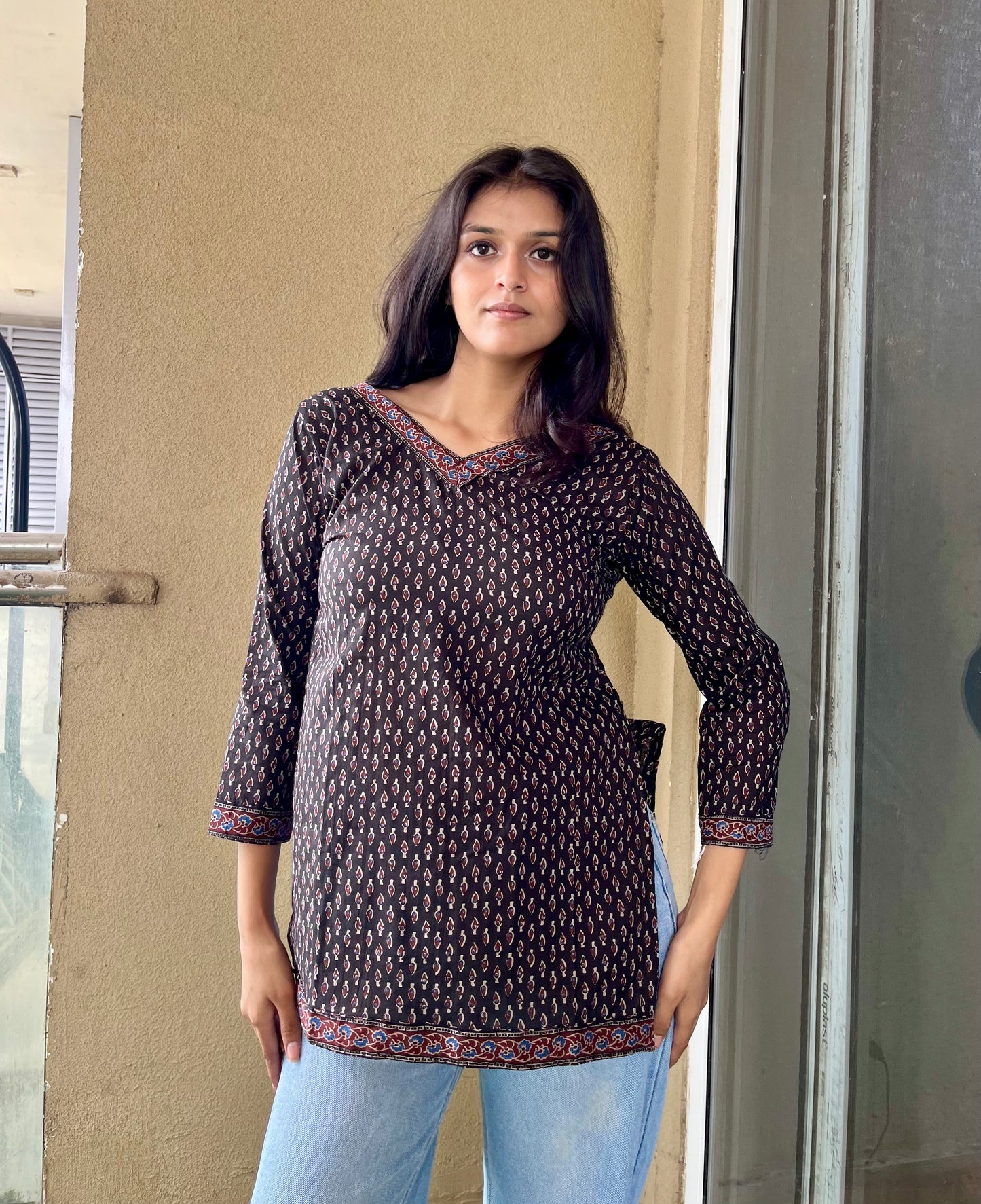 Black Rimjhim Straight Short Kurti
