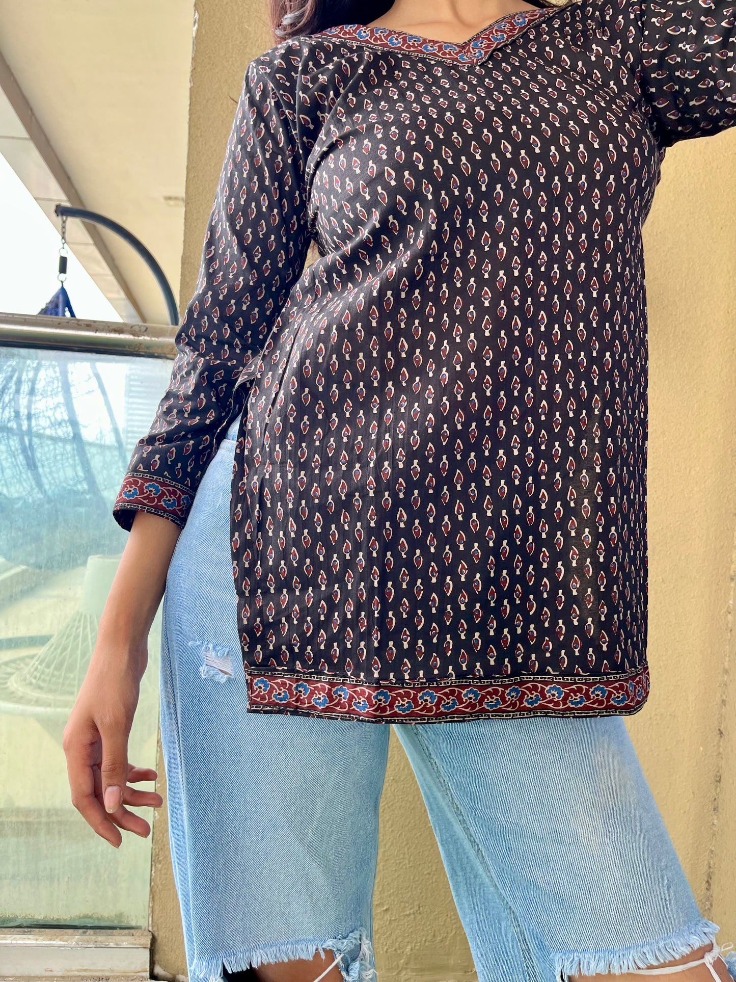 Black Rimjhim Straight Short Kurti