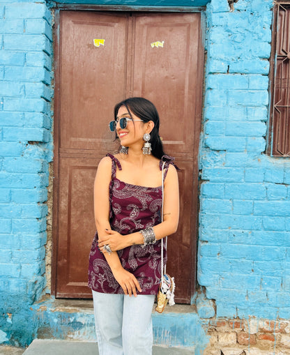 Papdi Chaat (wine) Straight Tie-up straps kurti