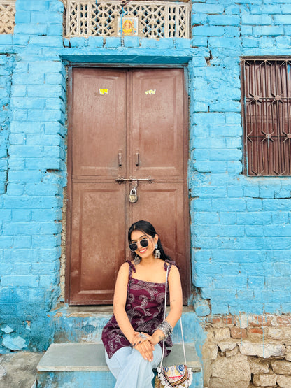 Papdi Chaat (wine) Straight Tie-up straps kurti