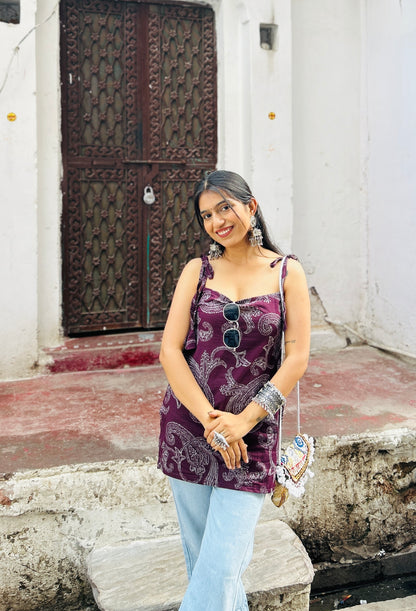 Papdi Chaat (wine) Straight Tie-up straps kurti