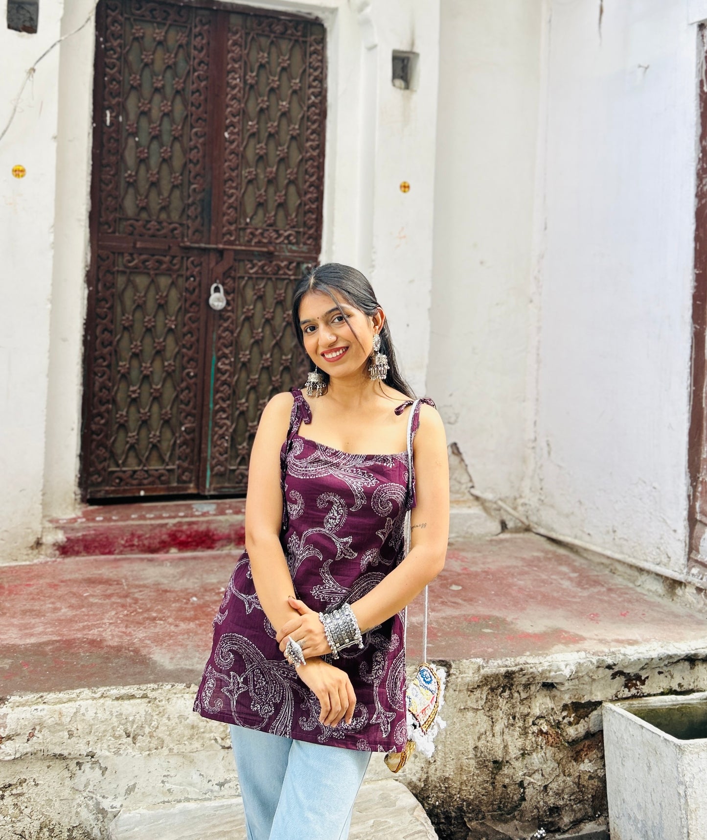 Papdi Chaat (wine) Straight Tie-up straps kurti