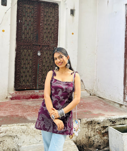 Papdi Chaat (wine) Straight Tie-up straps kurti