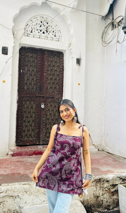 Papdi Chaat (wine) Straight Tie-up straps kurti