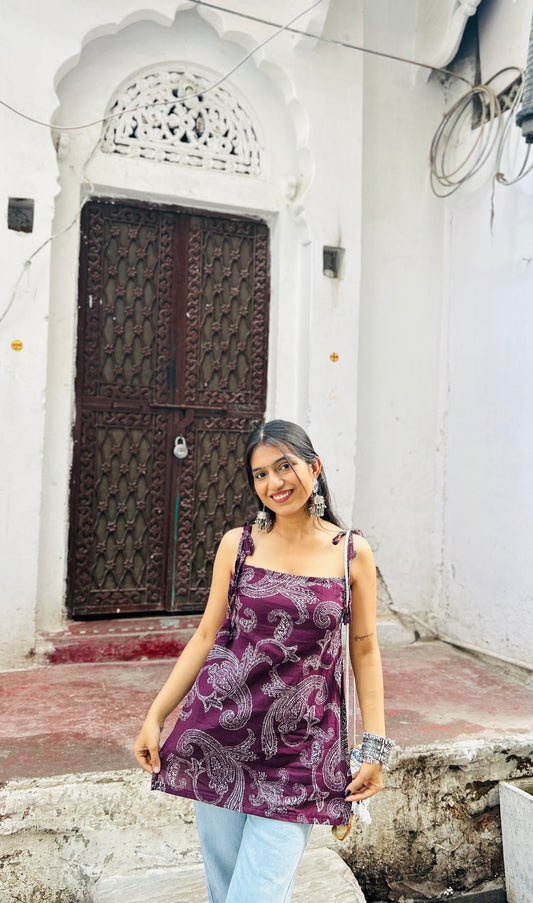 Papdi Chaat (wine) Straight Tie-up straps kurti