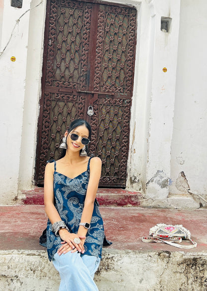 Papdi Chat (blue) Straight Tie-up Straps kurti