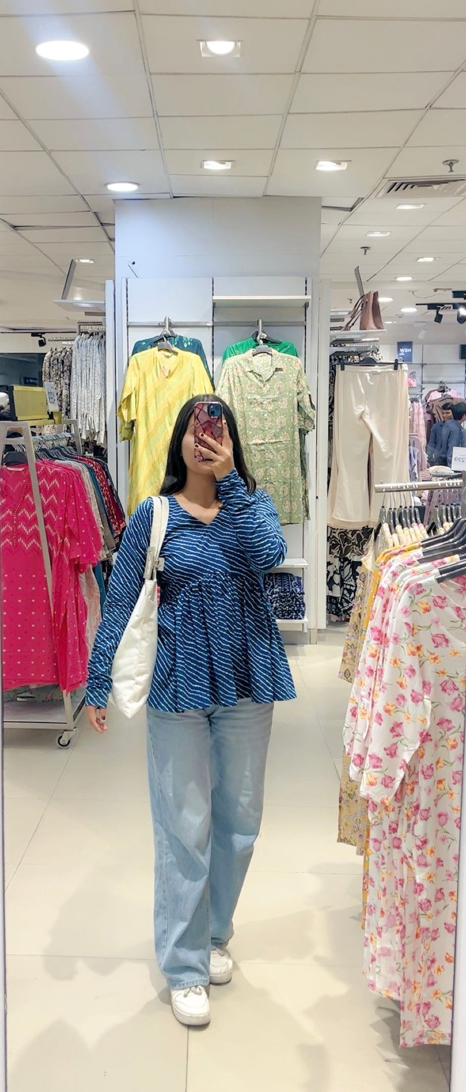 Blue lehriya Peplum Short Kurti Top