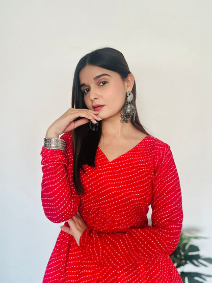 Red Lehriya Short Peplum Kurti Top