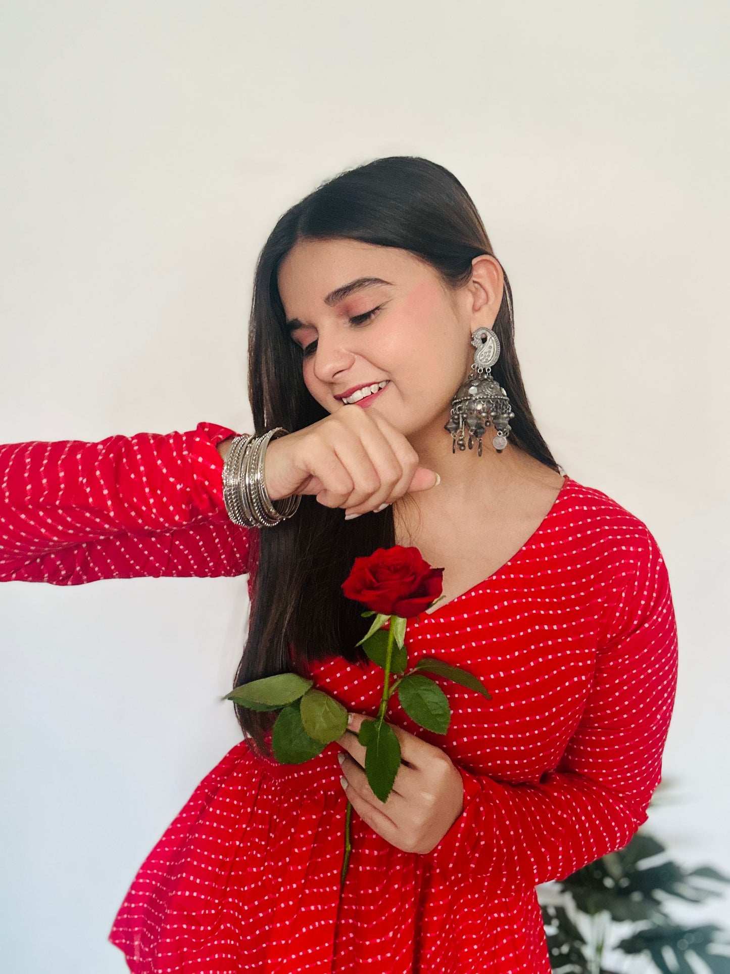 Red Lehriya Short Peplum Kurti Top