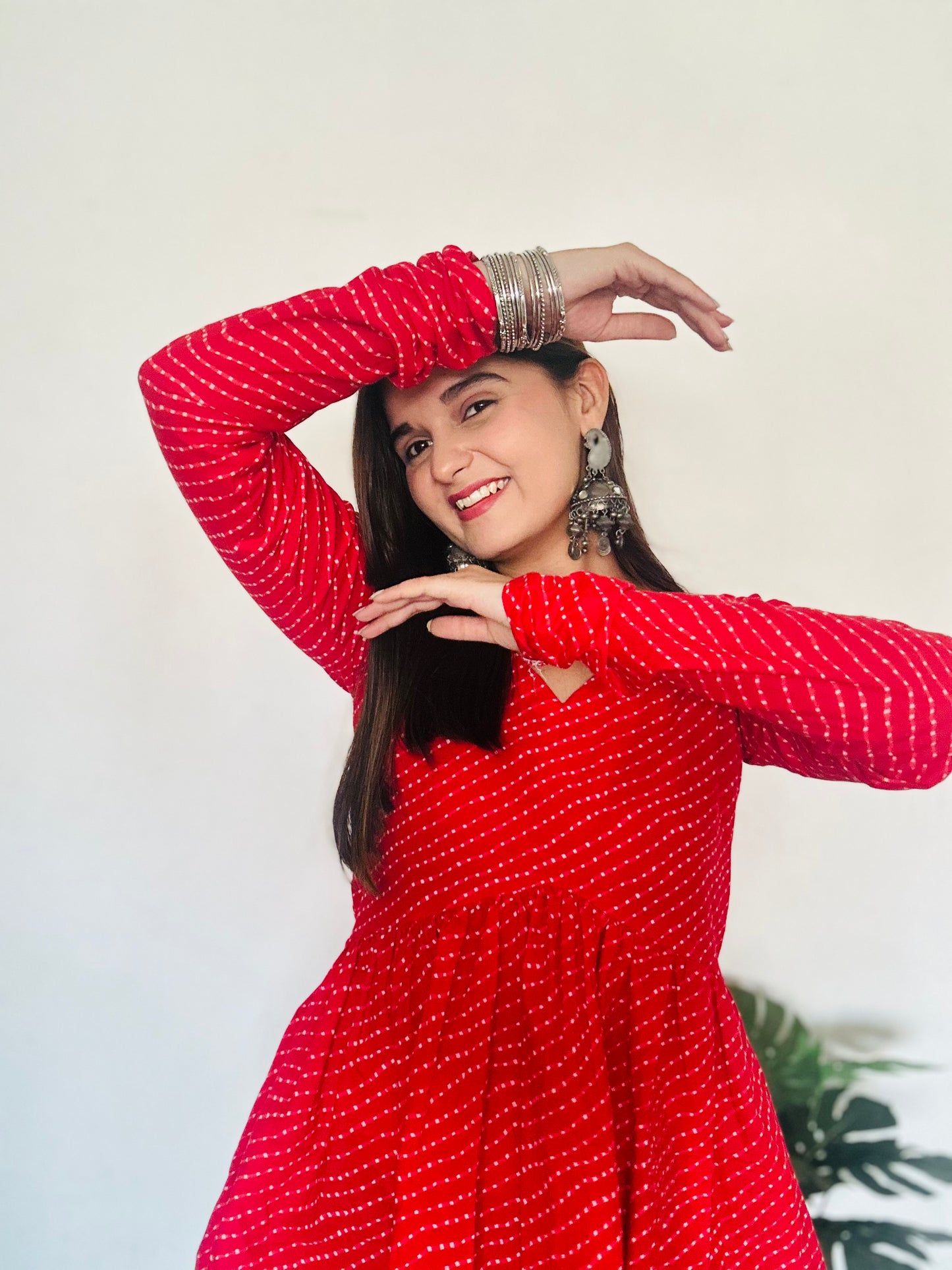Red Lehriya Short Peplum Kurti Top
