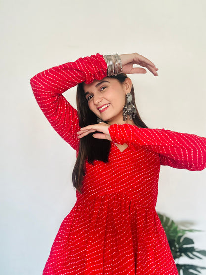 Red Lehriya Short Peplum Kurti Top