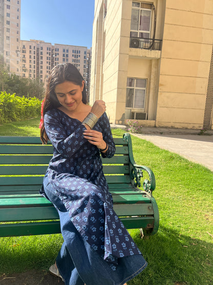 Blue Mini Floral Long Kurti