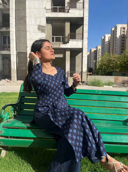 Blue Mini Floral Long Kurti