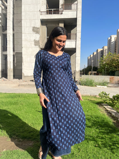 Blue Mini Floral Long Kurti