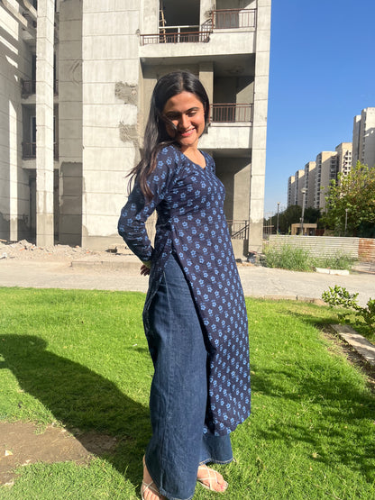 Blue Mini Floral Long Kurti