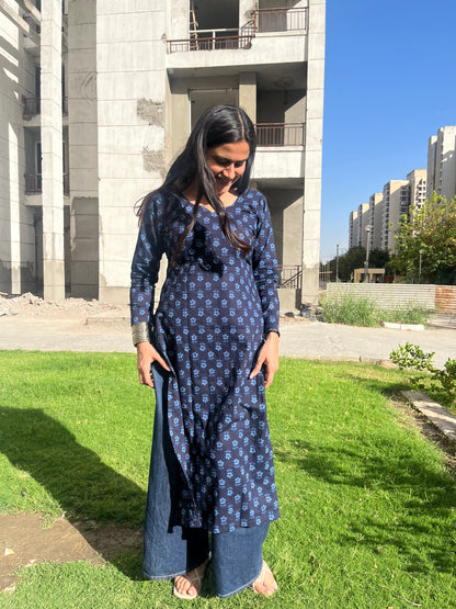 Blue Mini Floral Long Kurti