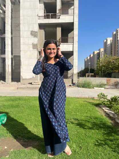 Blue Mini Floral Long Kurti