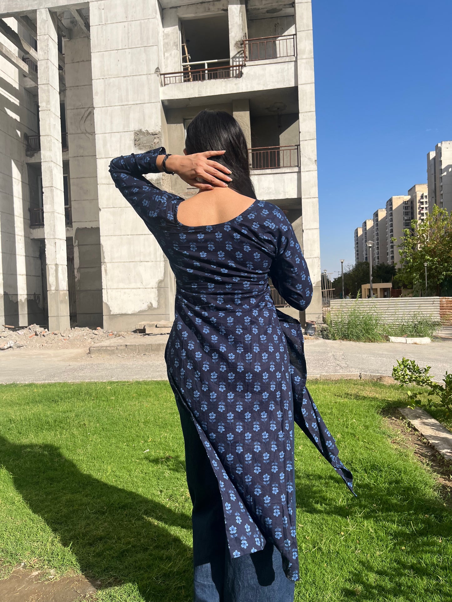 Blue Mini Floral Long Kurti