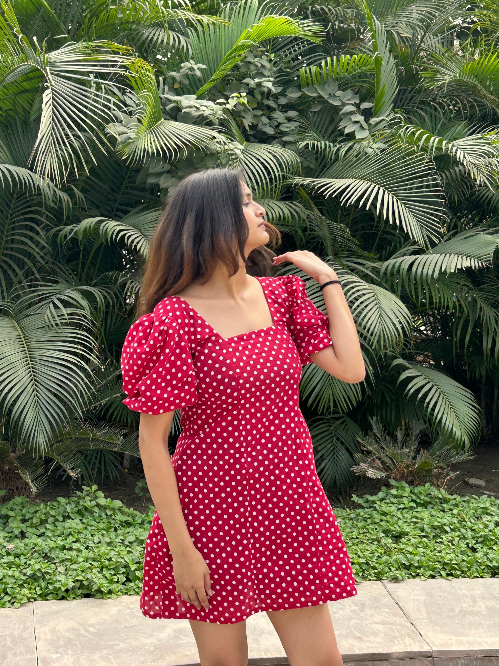red polka dot dress online india Buy Red 1950s Polka Dot Halter Swing Dress Online In India