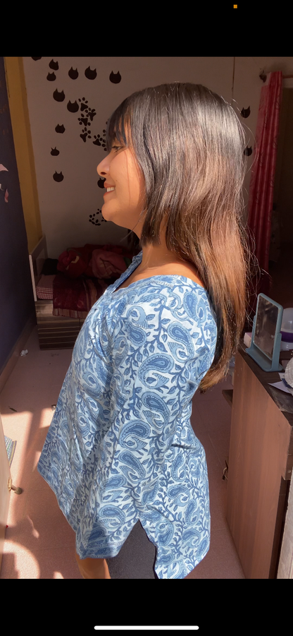 Blue Paisley Straight Short Kurti