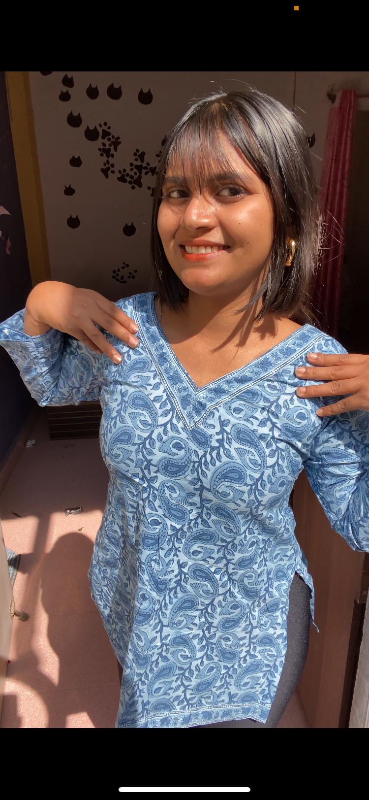 Blue Paisley Straight Short Kurti