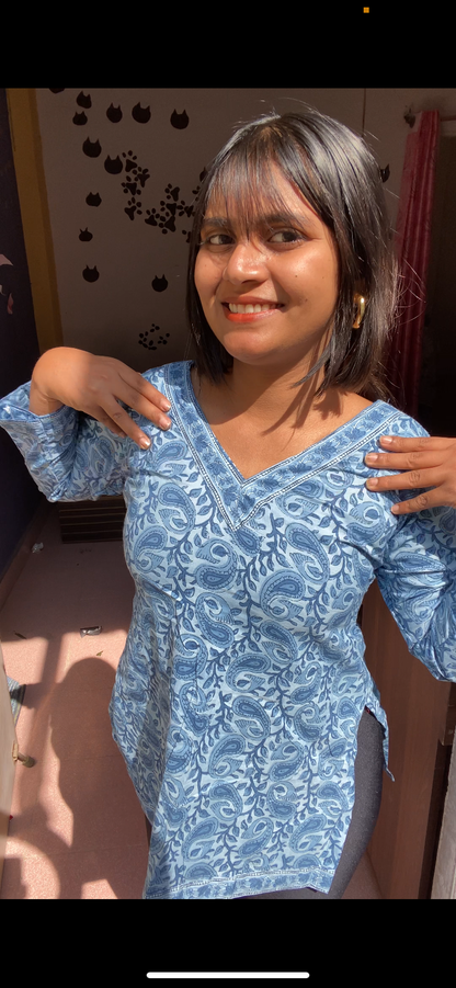 Blue Paisley Straight Short Kurti