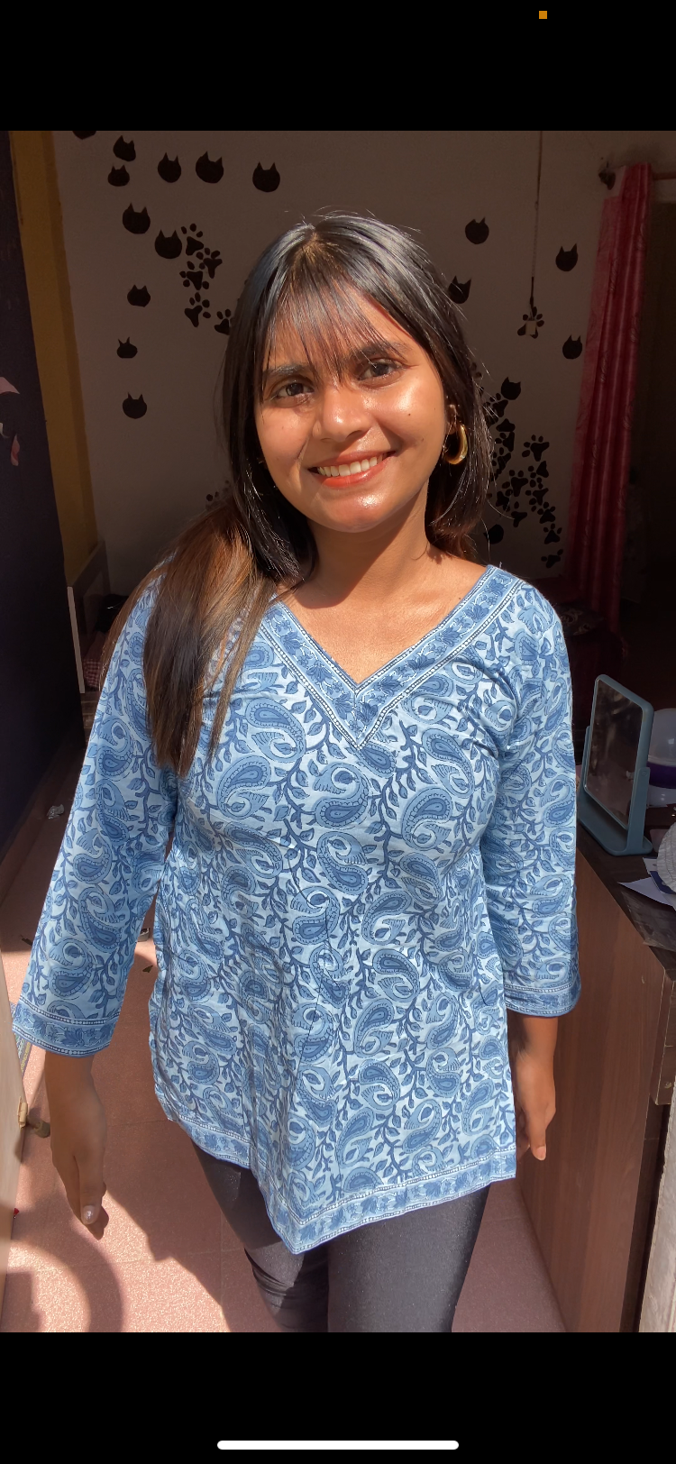 Blue Paisley Straight Short Kurti
