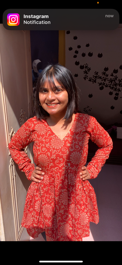 Rust Orange Peplum Short Kurti