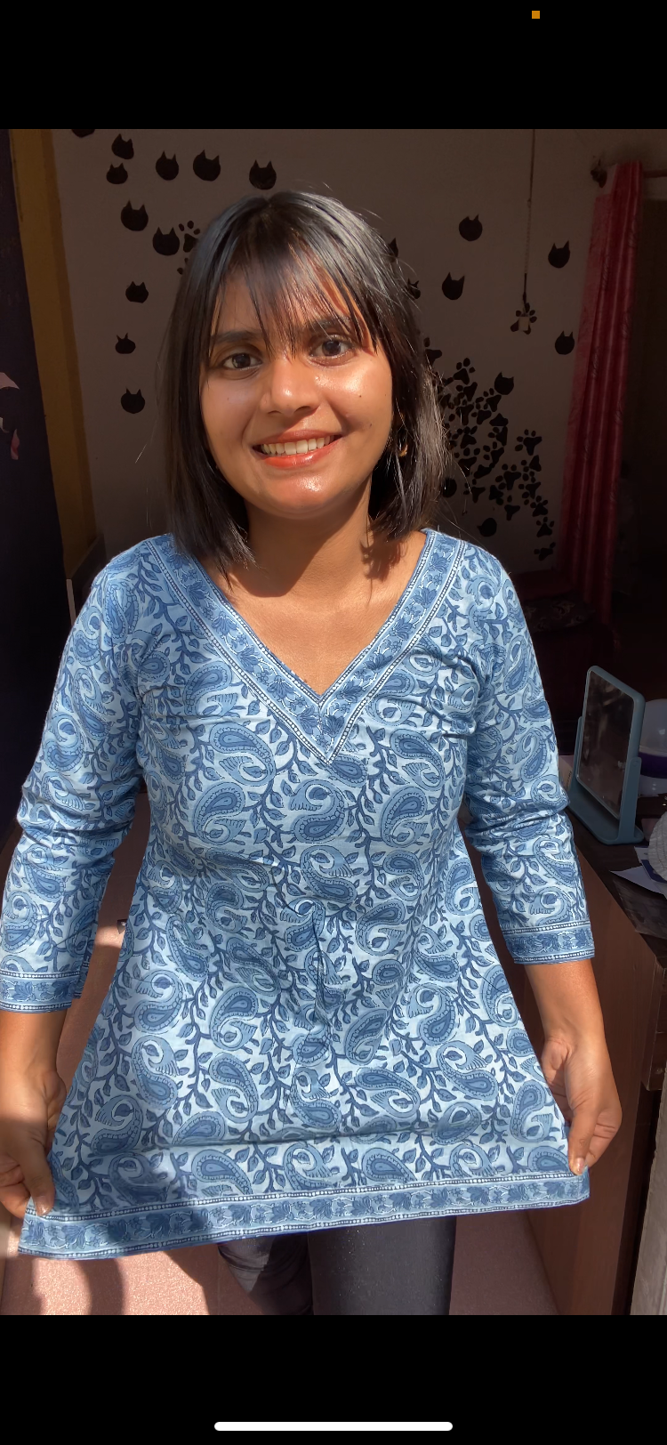 Blue Paisley Straight Short Kurti