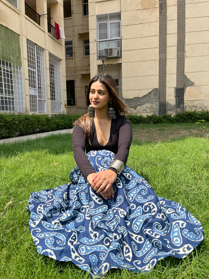 Indigo Paisley Long Skirt