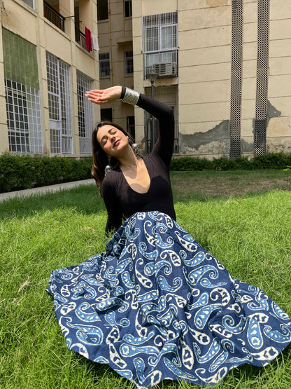 Indigo Paisley Long Skirt