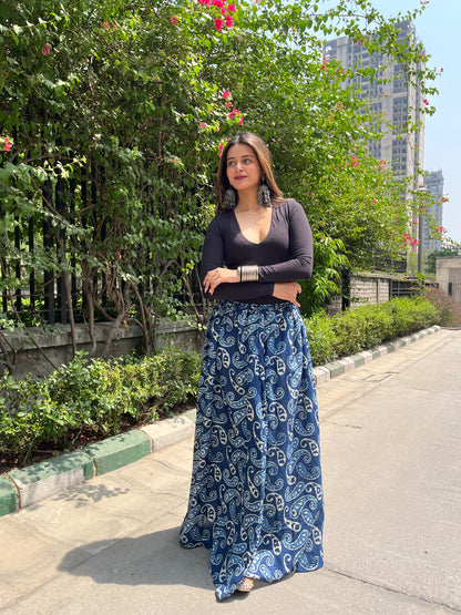 Indigo Paisley Long Skirt