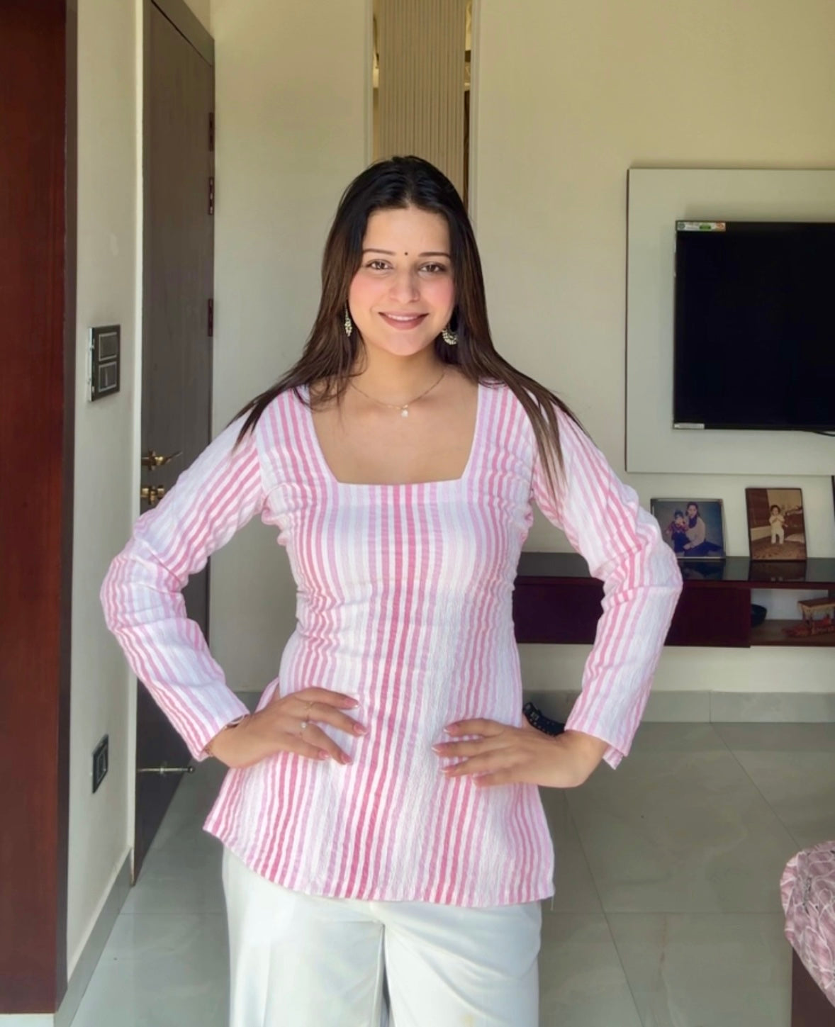 Popcorn Stripes Corset Back Short Kurti