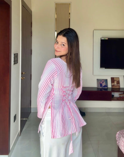 Popcorn Stripes Corset Back Short Kurti