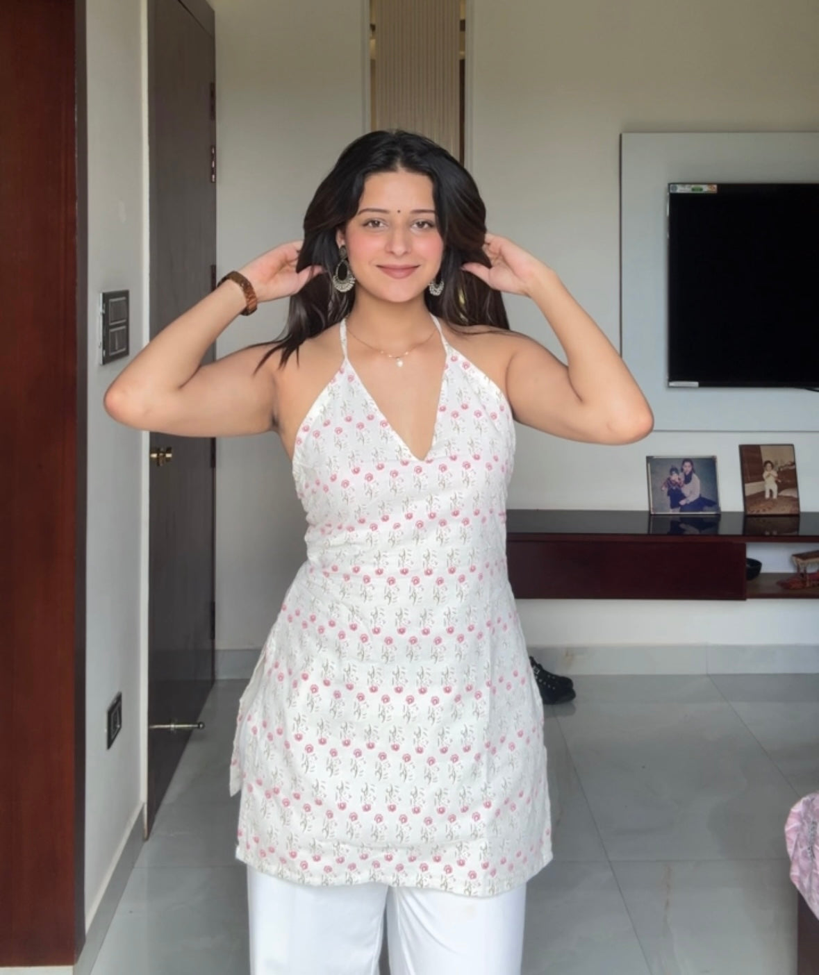 White Halter Neck Short Kurti