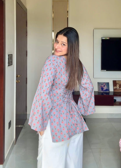 Grey Corset Back Straight Short Kurti