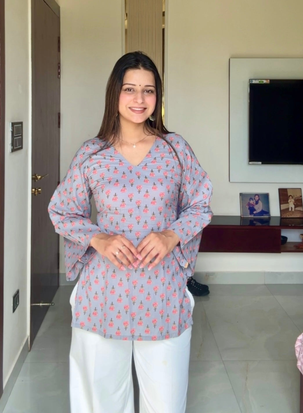 Grey Corset Back Straight Short Kurti